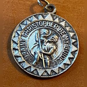 Wells Sterling Silver 925 Saint Christopher Pendant Round Religious Medal Charm
